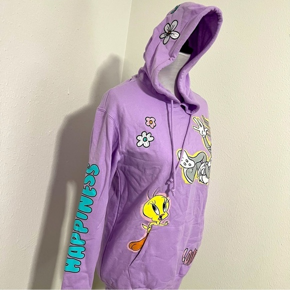 Looney Tunes Small All Over Graphic Pullover Hoodie Happiness,Love,Feeling Good - Picture 3 of 8